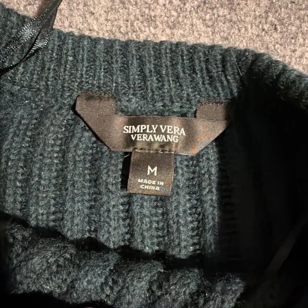 Simply Vera Vera Wang Sweater Womens M Green Pullover Chunky Knit NEW NWT